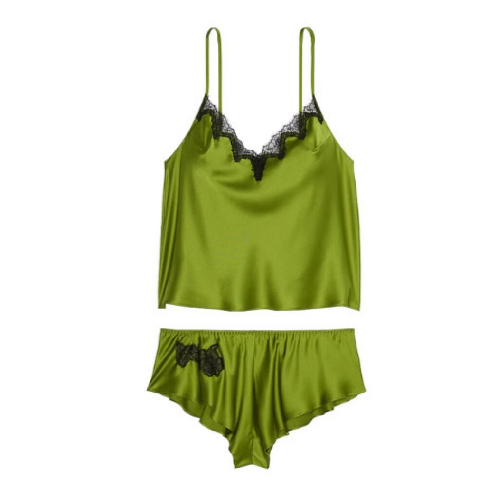 New! Victoria's Secret Satin Rose Lace-Trim Sleepwear Set 1143